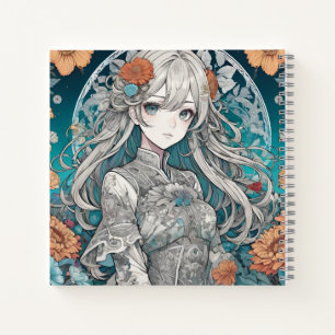 Anime girl floral notebook