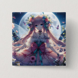 Anime Girl Flower Moon Fairy 15 Cm Square Badge