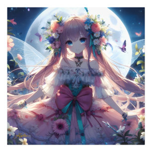 Anime Girl Flower Moon Fairy Photo Print