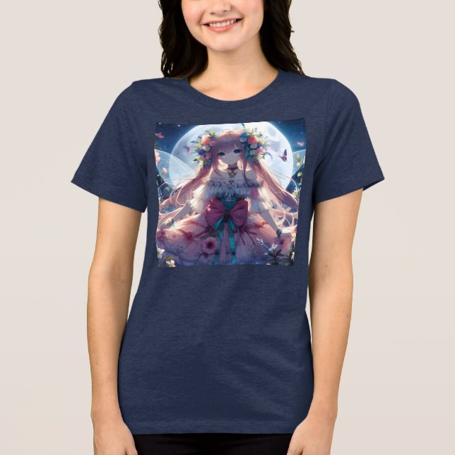 Anime Girl Flower Moon Fairy Tri-Blend Shirt (Front)