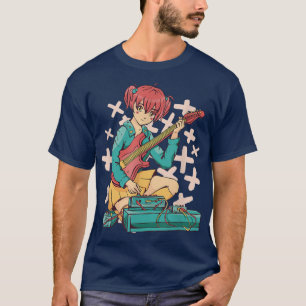 Anime Girl Guitarist Playing Guitar With Blue Colo T-Shirt