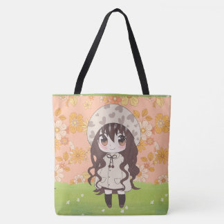 anime girl happy with flowers tote bag