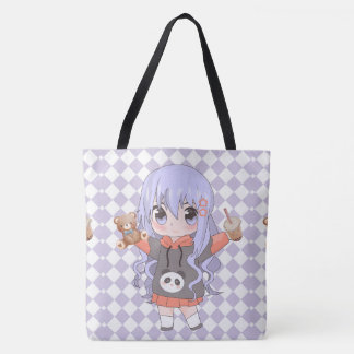 anime girl happy with flowers tote bag