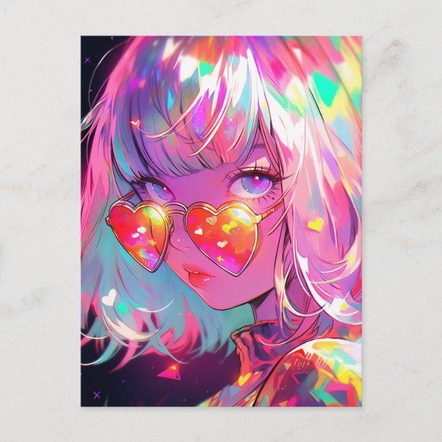 Anime Girl Hearts Postcard (Front)