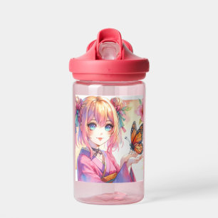 Anime Girl Holding a Butterfly Personalised Water Bottle
