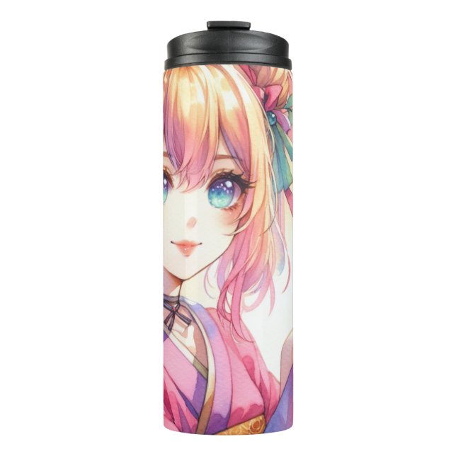 Anime Girl Holding a Butterfly Thermal Tumbler (Front)