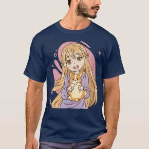 Anime Girl Holding A Corgi Dog Funny T-Shirt