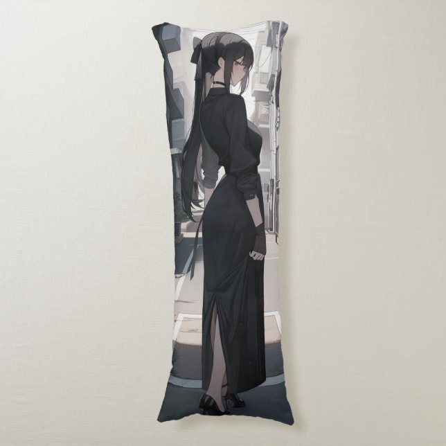Anime girl in black dress body cushion (Front Vertical)
