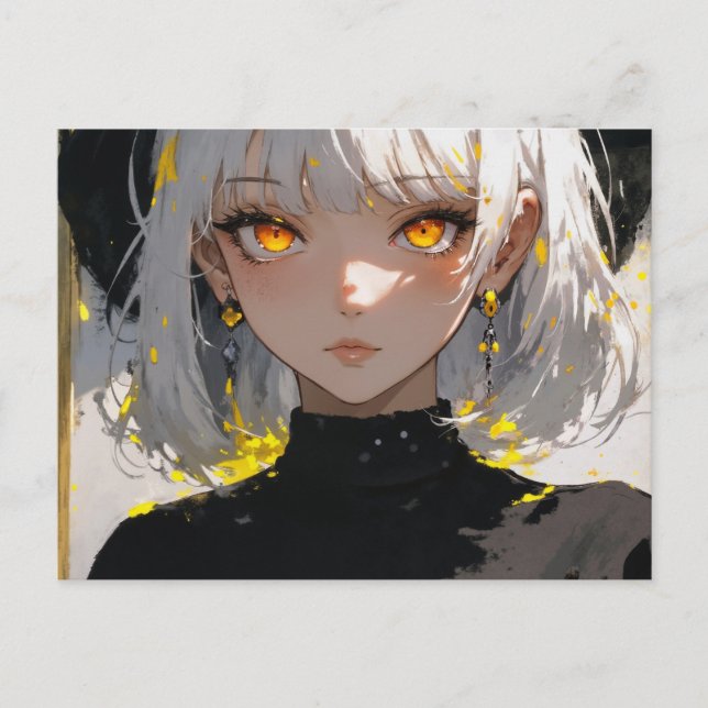 Anime girl in black outfit, postcrossing postcard (Front)