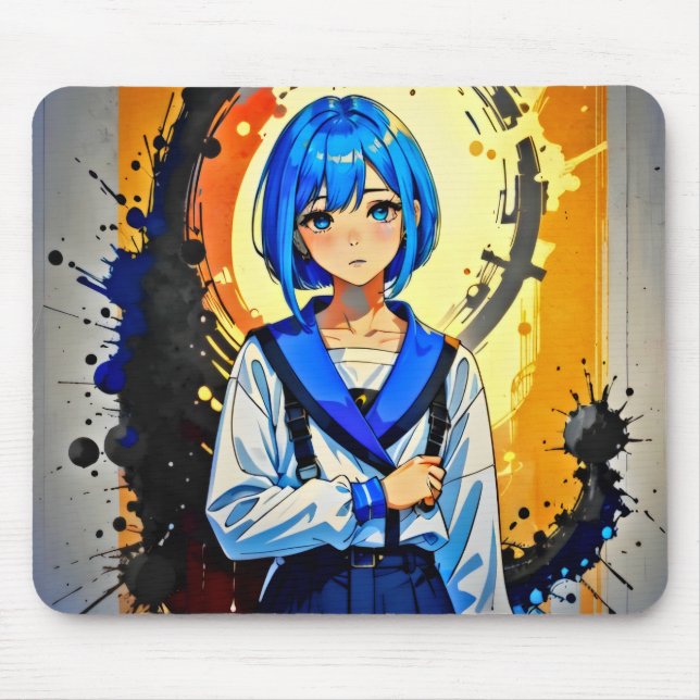 Anime Girl in Blue Mouse Pad (Front)