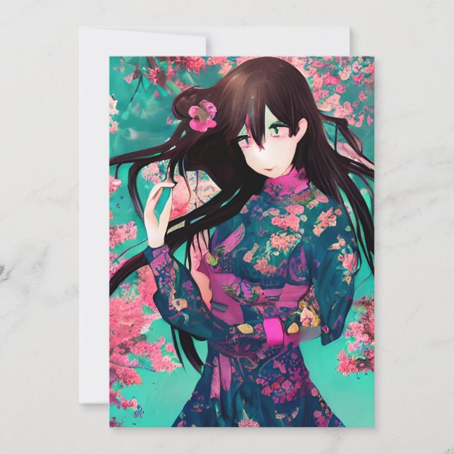 Anime Girl in Pink Background with Sunset  Invitation (Front)