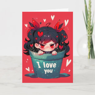 Anime Girl in Pot I Love You Holiday Card
