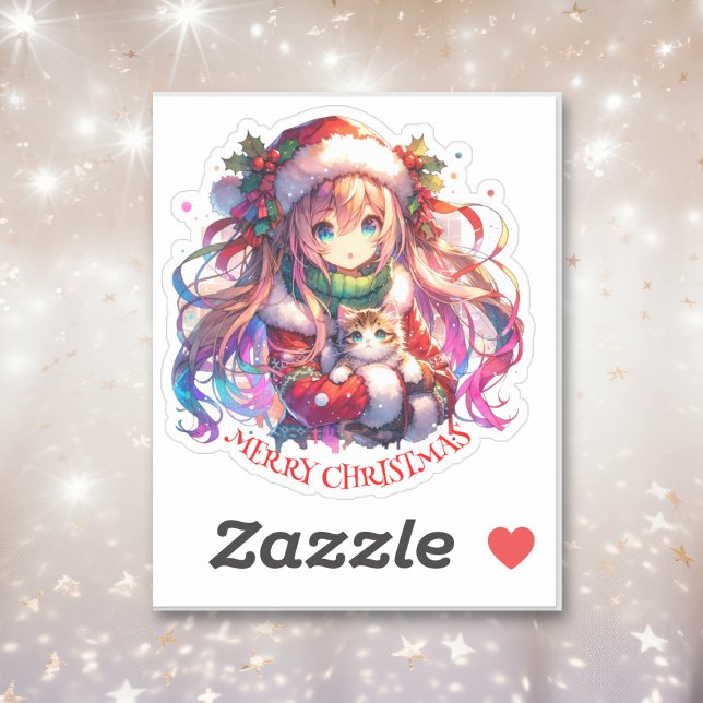 Anime Girl in Santa Hat Watercolor Christmas (Creator Uploaded)