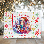 Anime Girl in Santa Hat Watercolor Christmas Large Gift Bag<br><div class="desc">Watercolor anime girl in Santa hat with puppy dog personalised Christmas gift bag. On the back is pretty red,  gold and green snowflakes.</div>