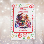 Anime Girl in Santa Hat Watercolor Christmas Medium Gift Bag<br><div class="desc">Watercolor anime girl in Santa hat with cute kitten personalised Christmas gift bag. On the back is pretty red,  gold and green snowflakes.</div>