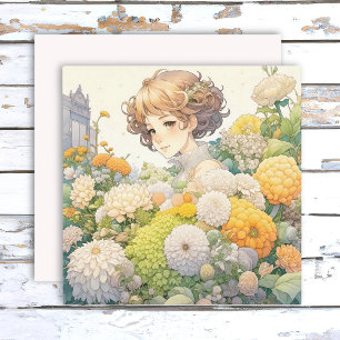 Anime Girl in Yellow Flowers Blank