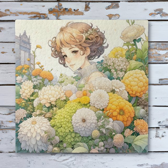 Anime Girl in Yellow Flowers  Jigsaw Puzzle (Creator Uploaded)
