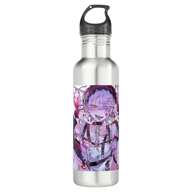 Anime Girl Kawaii Yandere Waifu Aesthetic Japanese 710 Ml Water Bottle (Front)
