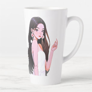 Anime Girl Latte Mug   Tall Ceramic Mug with Kawai