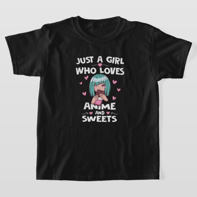 Anime Girl Likes Sweets Japan Kawaii Manga Animati T-Shirt (Laydown)