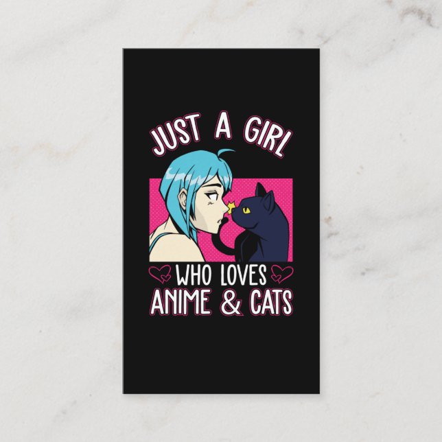 Anime Girl Love Cat Otaku Japanese Comic Manga Fan Business Card (Front)