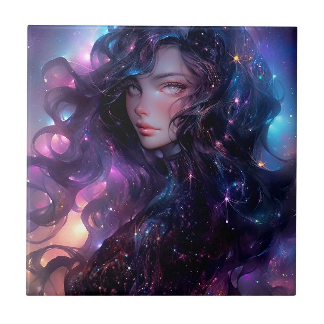 Anime Girl Made Of Stars Tile (Front)