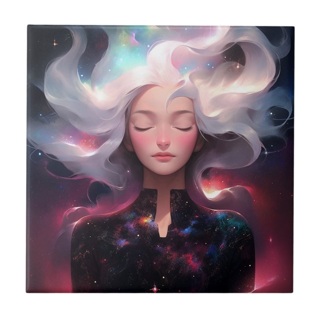 Anime Girl Made Of Stars Tile (Front)