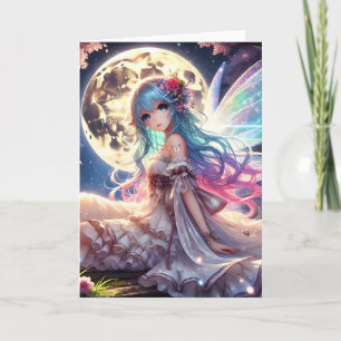 Anime Girl Moon Fairy Princess in Garden Card