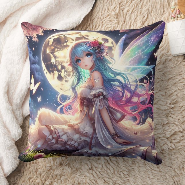 Anime Girl Moon Fairy Princess in Garden Cushion (Blanket)