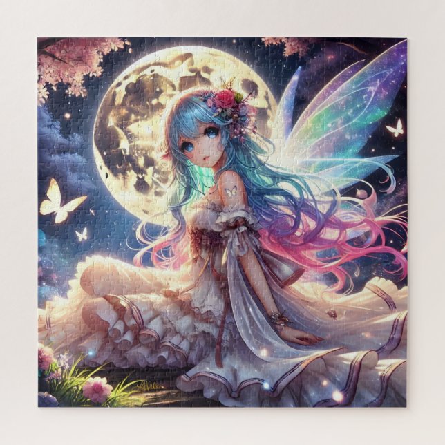Anime Girl Moon Fairy Princess in Garden Jigsaw Puzzle (Vertical)