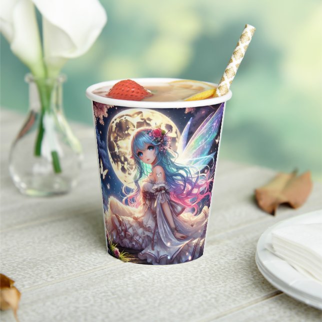Anime Girl Moon Fairy Princess in Garden Paper Cups (Insitu)