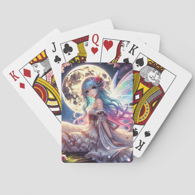 Anime Girl Moon Fairy Princess in Garden Playing Cards (Back)