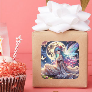 Anime Girl Moon Fairy Princess in Garden Square Sticker