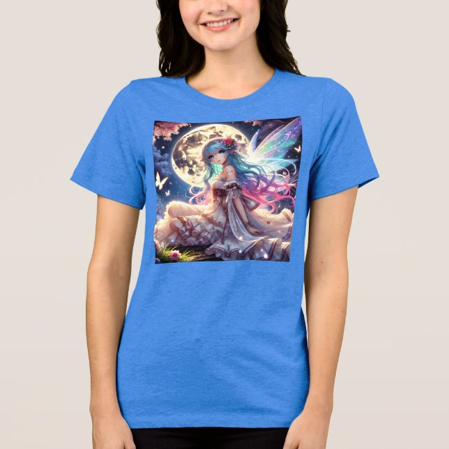 Anime Girl Moon Fairy Princess in Garden Tri-Blend Shirt (Front)