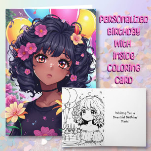 Anime Girl of Colour Personalised Birthday Card