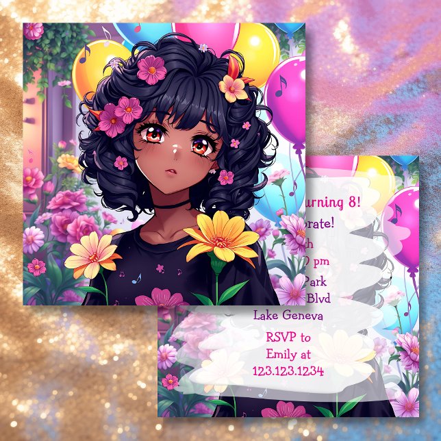 Anime Girl of Colour Personalised Birthday Invitation (Creator Uploaded)