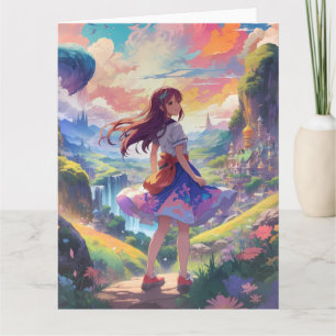 Anime Girl on Adventure Large  Card