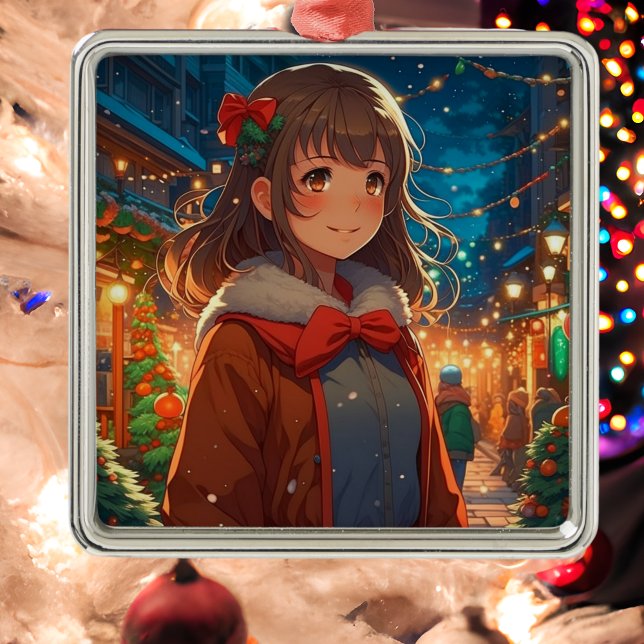 Anime Girl on Christmas Night Metal Tree Decoration (Creator Uploaded)