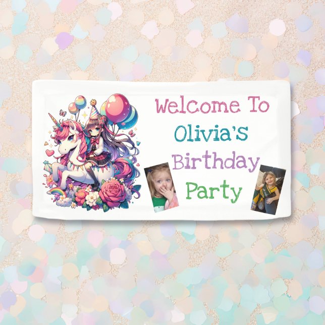 Anime Girl on Unicorn Birthday Personalised Banner (Creator Uploaded)