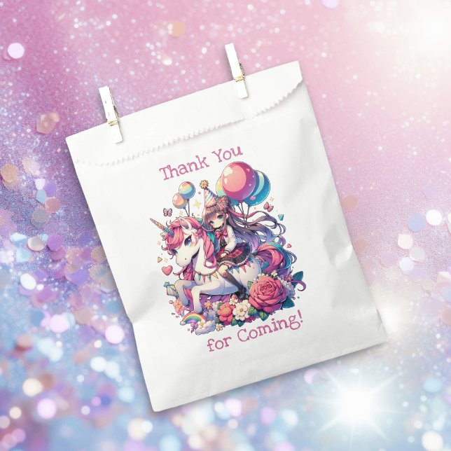 Anime Girl on Unicorn Birthday Personalised Favour Bags (Creator Uploaded)