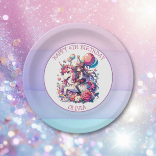 Anime Girl on Unicorn Birthday Personalised Paper Plate