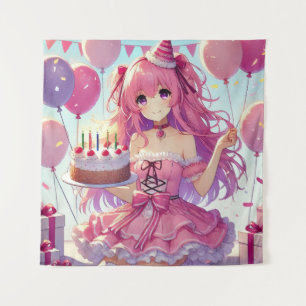 Anime girl Pink birthday Tapestry