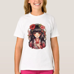 Anime girl pink flowers T-Shirt