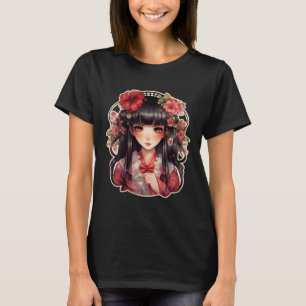 Anime girl pink flowers T-Shirt