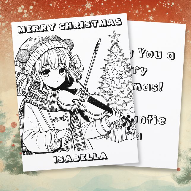 Anime Girl Playing Viola  Christmas Colouring Page (Creator Uploaded)