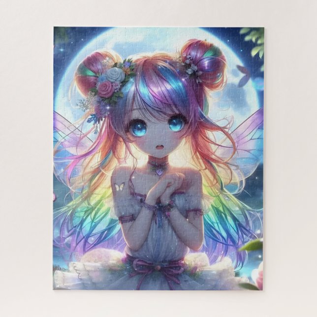 Anime Girl Rainbow Hair Singing Moon Fairy Jigsaw Puzzle (Vertical)