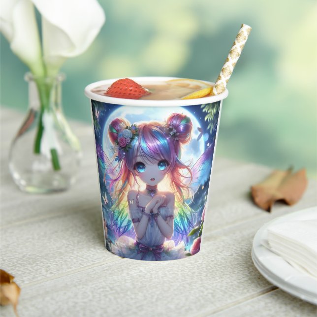 Anime Girl Rainbow Hair Singing Moon Fairy Paper Cups (Insitu)