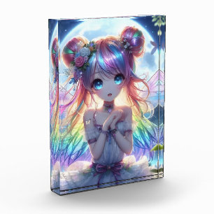 Anime Girl Rainbow Hair Singing Moon Fairy Photo Block