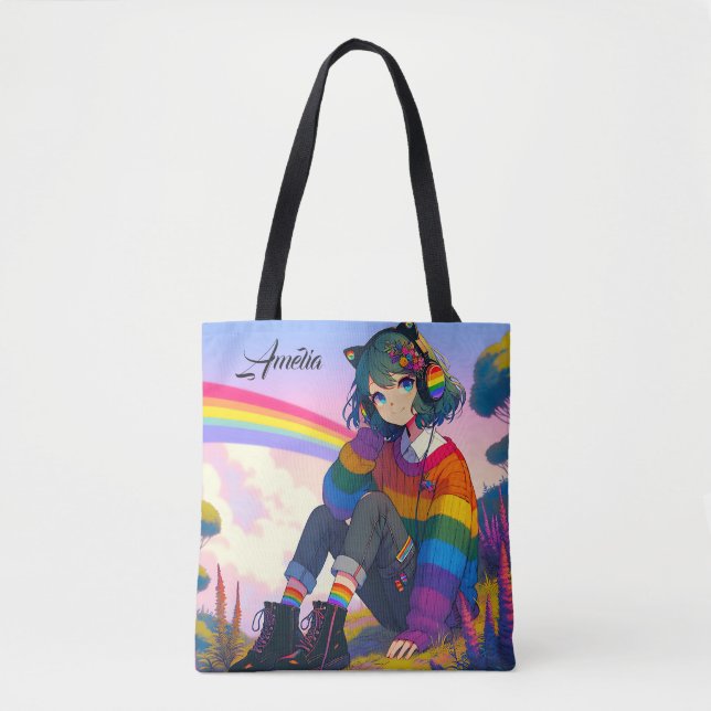Anime Girl Rainbow Sweater Personalised  Tote Bag (Front)