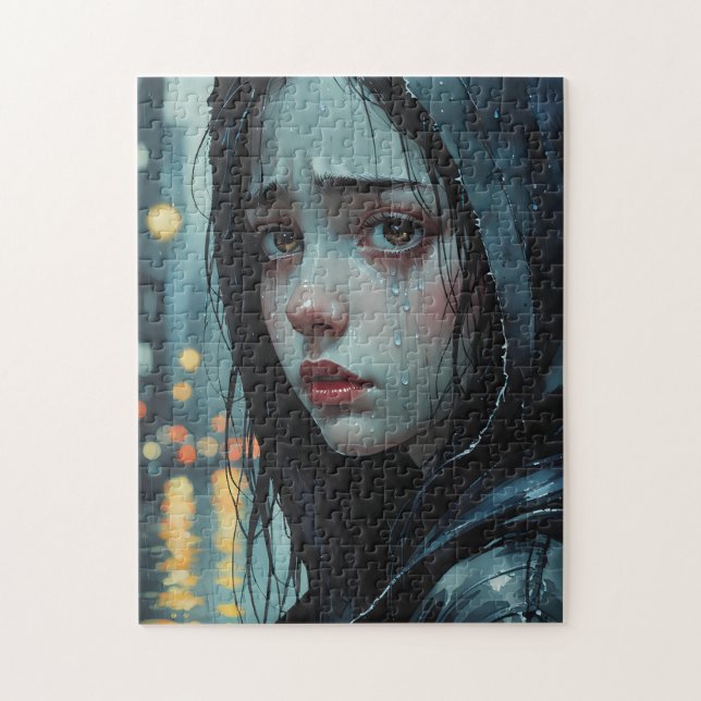 Anime Girl Rainy Day Puzzle - Watercolor Jigsaw (Vertical)